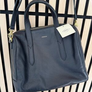 Fossil Navy Leather Satchel
